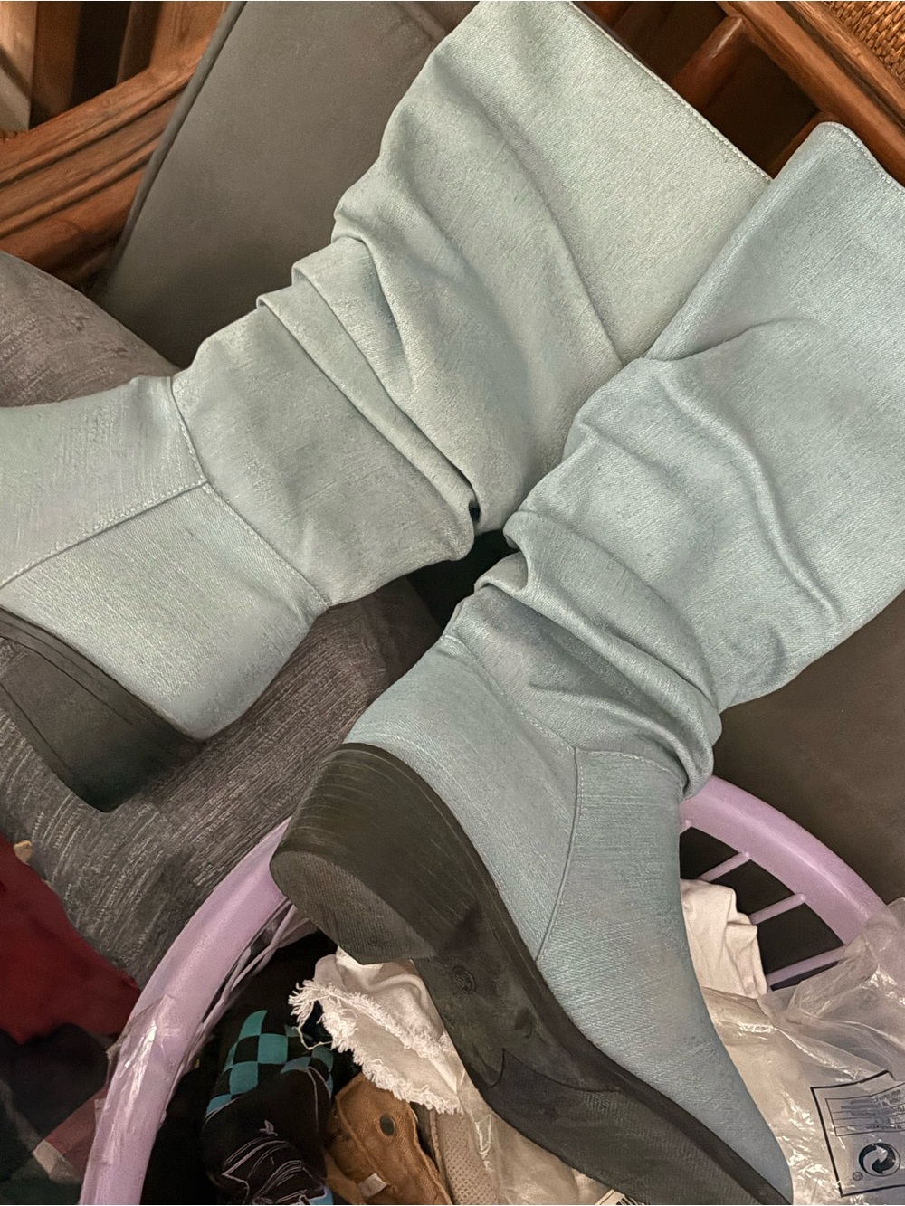 Light Blue Slouchy Mid-Calf Women's Boots